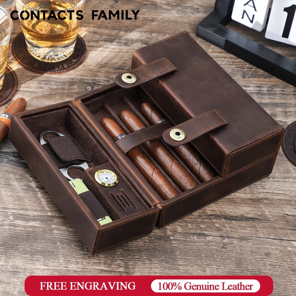 Custodia da viaggio per sigari Humidor portatile in vera pelle 7 supporto per tubo umidificatore igrometro integrato scatola per sigari con chiusura magnetica