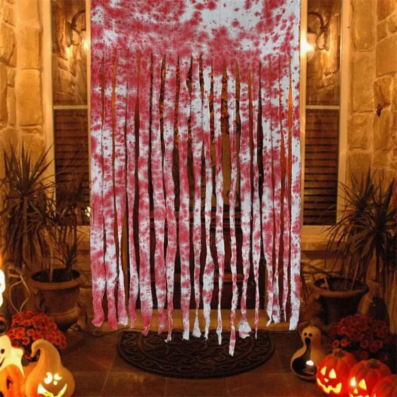 Halloween Blood Handprint Door Curtain Gauze Drape Scary Decor Ghost Festival Haunted House Party Scene Setup
