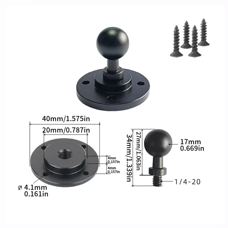Adattatore base con clip per adattatore base da 25 mm/40 mm con testa a sfera da 17 mm in lega di alluminio per la conversione GPS del telefono della fotocamera e la correzione degli accessori del supporto della fotocamera