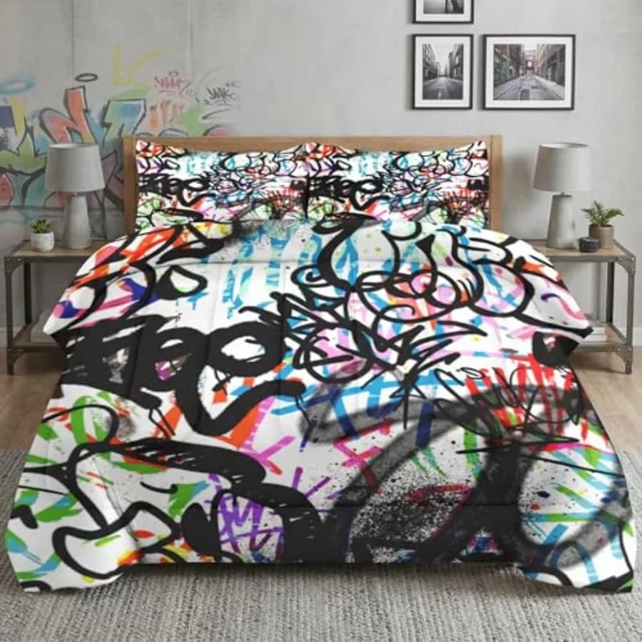 Set Copripiumino con 2 Federe, Set Biancheria da Letto Astratto 3 Pezzi per Adulti, Set Copripiumino Morbido Moderno Urbano alla Moda per Camera da Letto