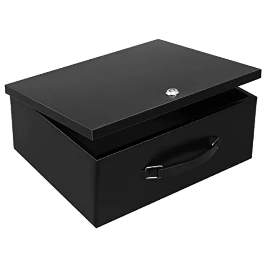 Portable Metal Safe Box with Key Lock - Fire Resistant Storage for Documents, Car, Home and Outside - X 13.2"x 11"x 5.1" Black