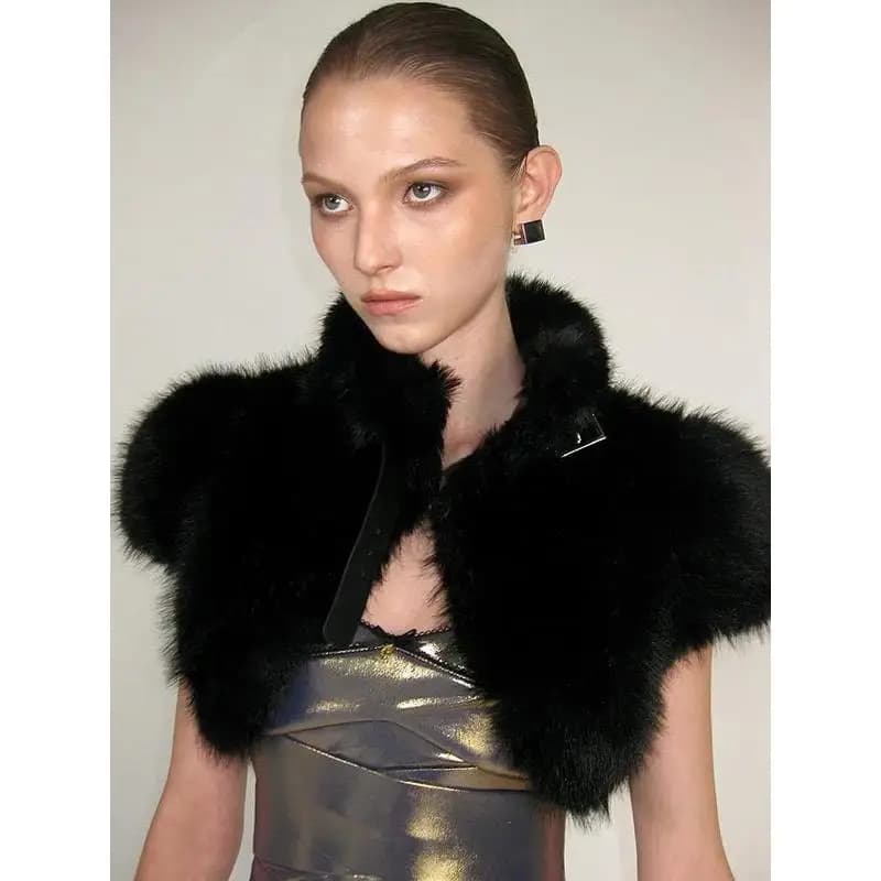 Fashionable Fur Crop Shawl Top Vest Short Women's Jacket Stylish Leatherette Shoulder Wrap Warm Autumn Spring Fashion