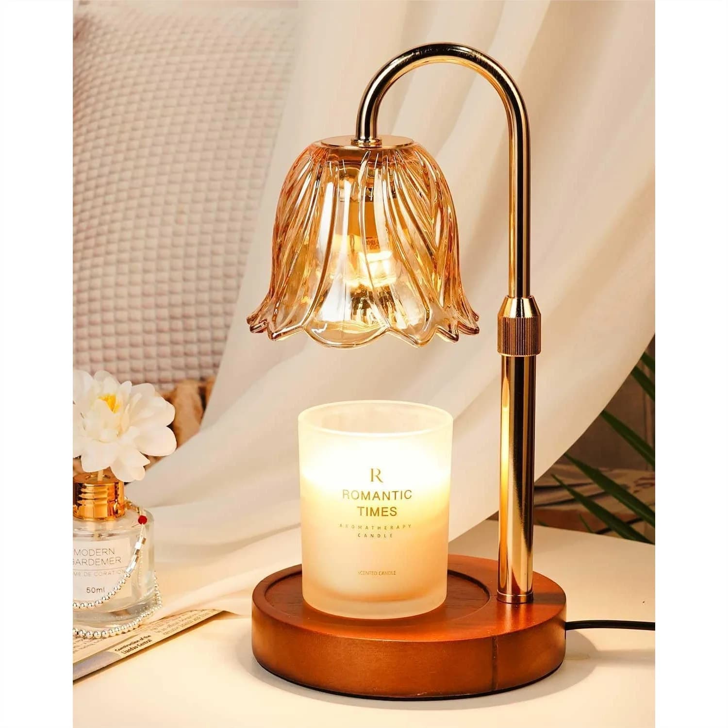 Lampada Scaldacandele Dorata con Timer e Dimmer, 2 Lampadine, Altezza Regolabile, Decorazione per la Casa, Regalo per Donne, Mamma, Inaugurazione Casa, Compleanno