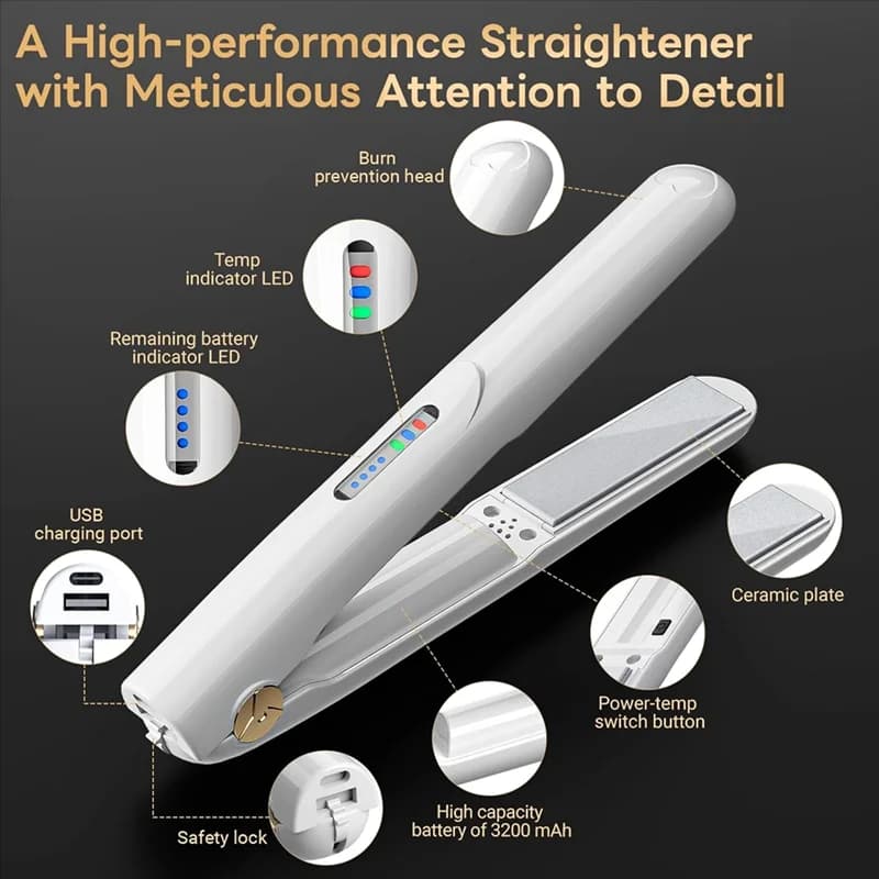A23F-Drinkle Plate and Portable Wireless Travel Ticket Mini Hot Tools Straight curling support with USB charging