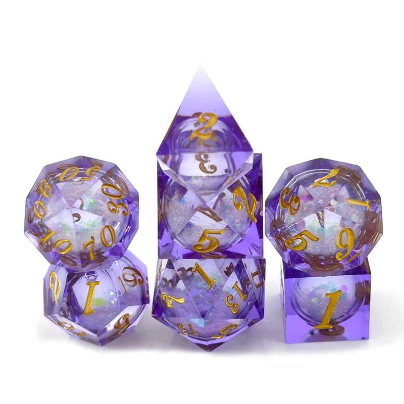 7PZ/set Purple Liquid Flow Core Dadi Eyeball Sharp Edge D + D Dadi per giochi da tavolo di ruolo Dungeon e Dragon Pathfinder