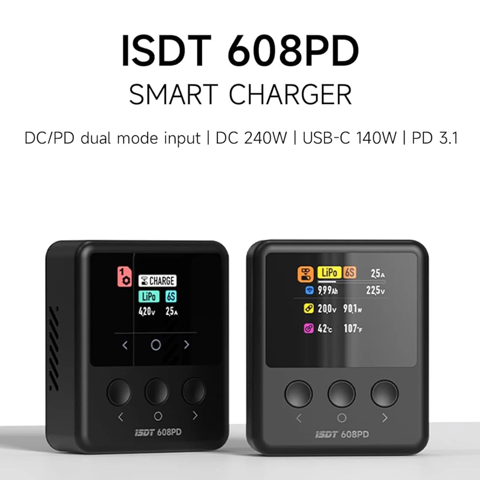 Caricabatterie Smart ISDT 608PD a Canale Singolo DC 240W 10A USB-C PD 100W per Batterie LiPo/LiHV/LiFe 1-6S, NiMH 1-16S Pb RC