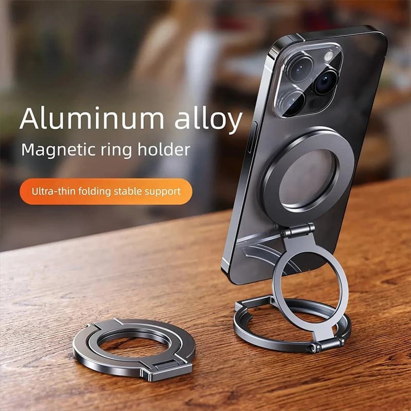 2 in 1 360° Rotation Magnetic Finger Ring Phone Holder Aluminum Alloy Foldable For iPhone 17 16 15 14 13 12 Pro Max