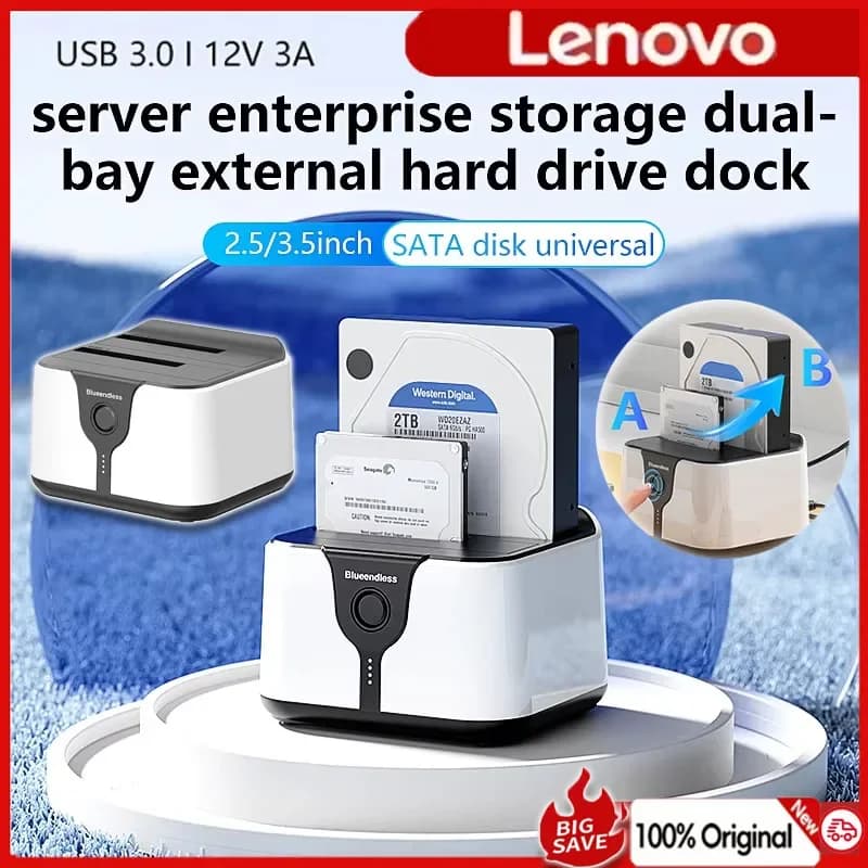 Blueendless Box Case per HDD a 2 Bay, Docking Station per HDD, Case per SSD a doppio bay, Clonazione Offline, Adattatore SATA a USB 3.0 per SSD da 2.5 e 3.5 pollici