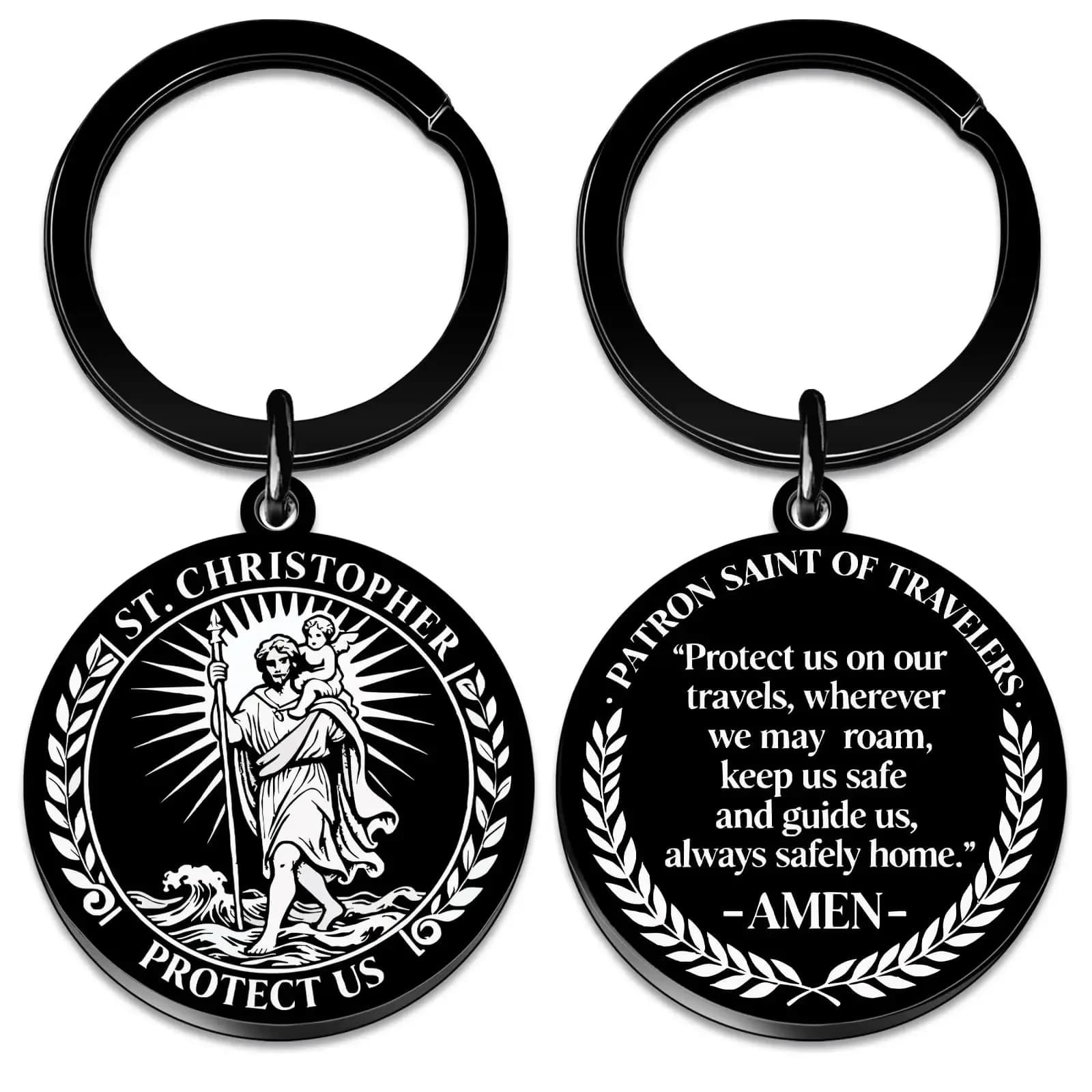 Stainless steel keychain, holiday gift pendant for friends, laser engraving, protect us on the go