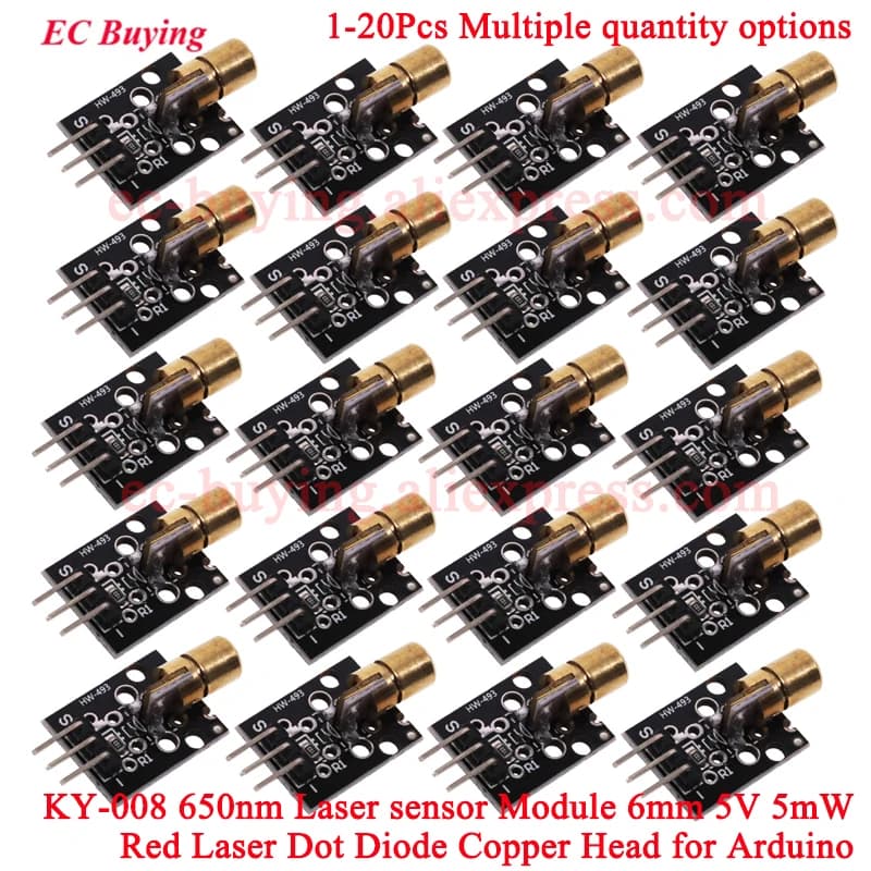 20 pz/1 pz KY-008 650nm Modulo Sensore Laser 6mm 5 V 5 mW Laser Rosso Dot Diodo Testa di Rame per Arduino Trasmettitore TL trasduttore