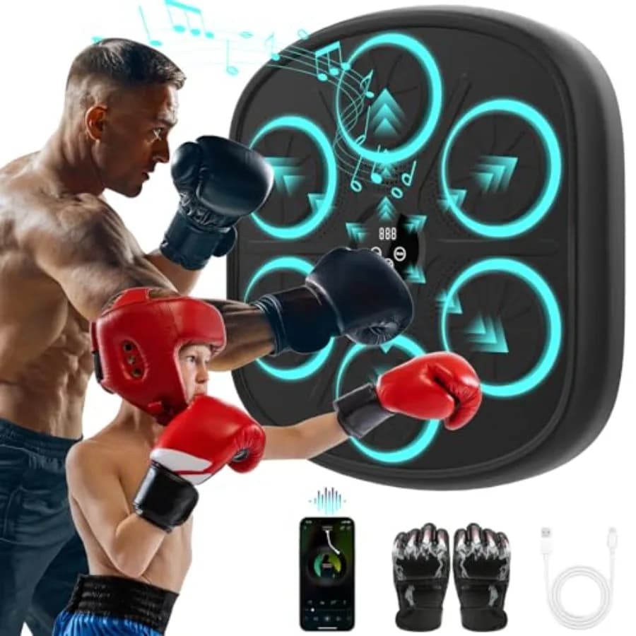 Wall music boxing machine with Bluetooth, training equipment with glove, black and red, ideal for home and office