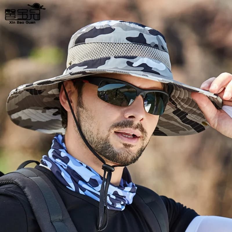 Men's Fisherman's Hat Outdoor Wide Tense UV Protection Panama Safari Hiking Hat Fishing Hat in Network Beach Hat for Solar Protection