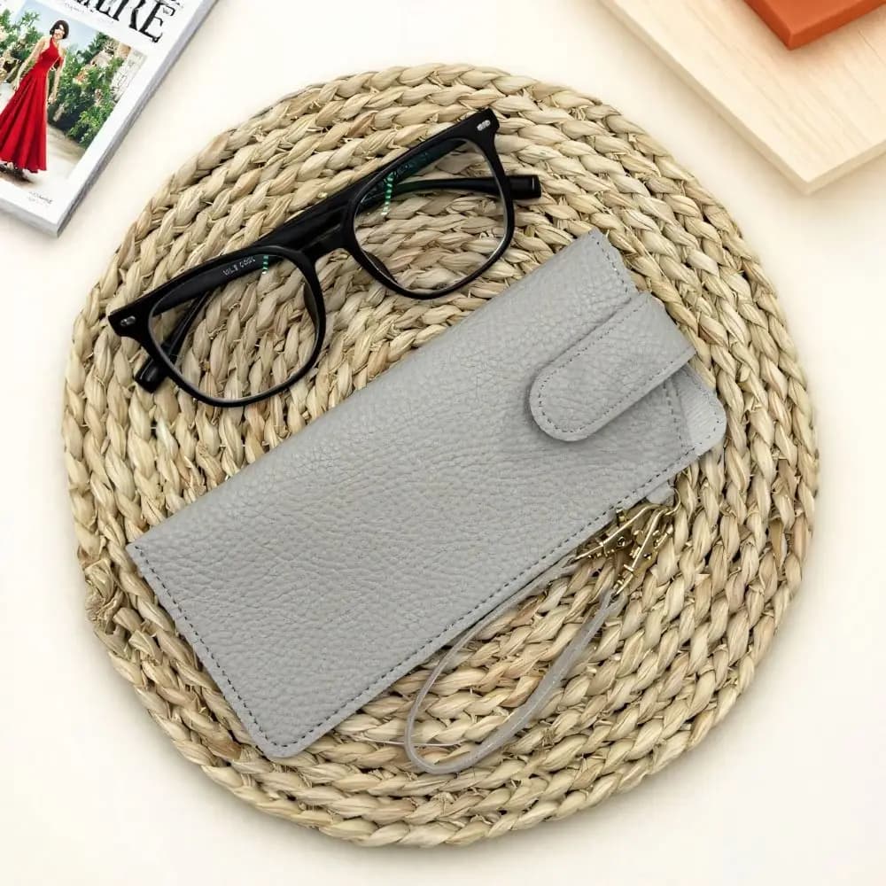 Multifunctional Glasses Storage Bag Waterproof Dustproof Leather Sunglasses Pouch with Lanyard Solid Color
