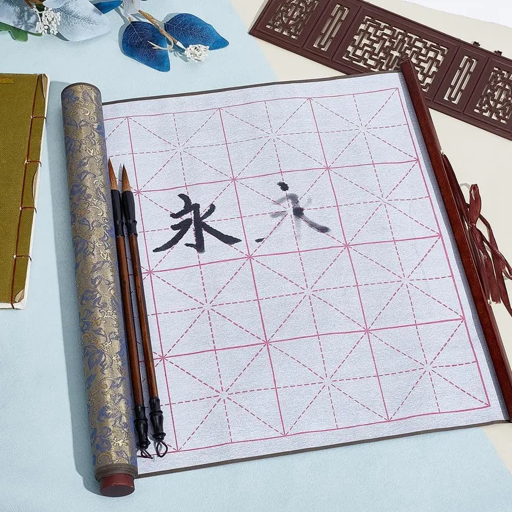 AS94-4Pcs No Ink Chinese Calligraphy Practice Set Reusable Water Writing Cloth Scrolls Chinese Calligraphy Writing Brushes