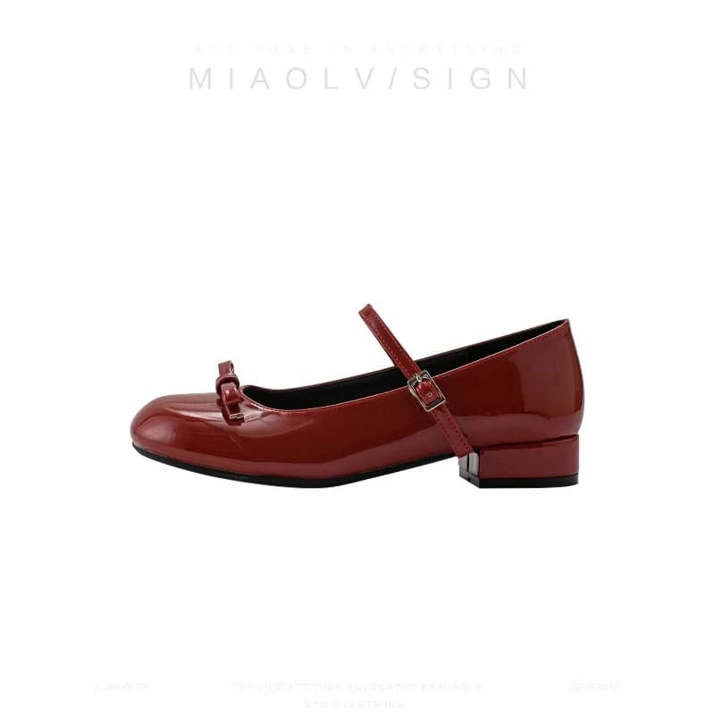 Scarpe Mary Jane da Donna Rosso Vino Primavera 2026, Ballerine Casual con Fiocco a Farfalla, Eleganti Scarpe in Pelle
