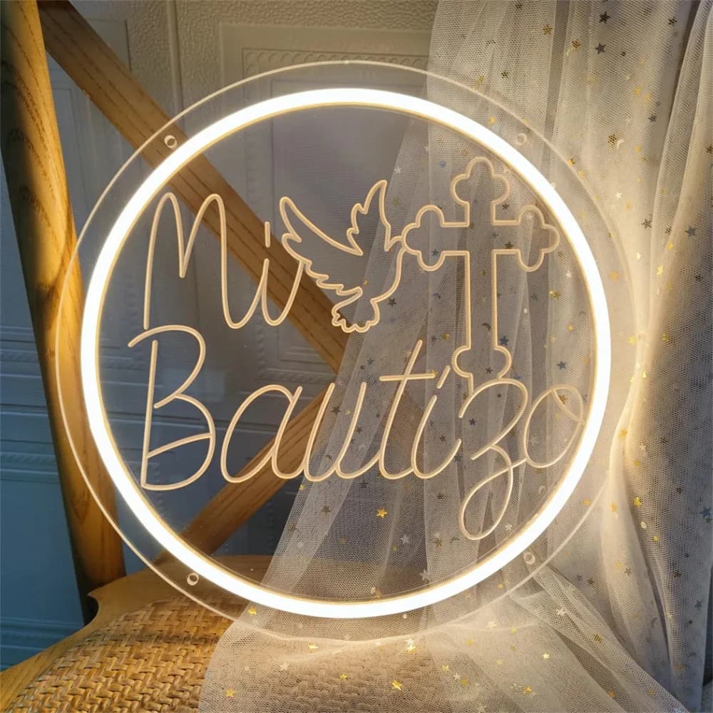Insegna LED Neon 'Mi Bautizo' per Decorazioni Battesimo, Ricordi di Battesimo per Ragazzi e Ragazze, Luce al Neon per Feste di Compleanno e Decorazione Murale
