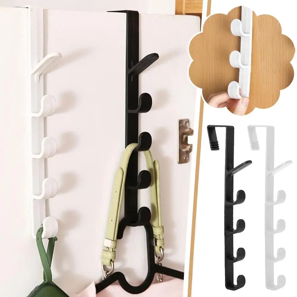 Clothes rack for bedroom on door, 5 hooks, holders for clothes, bag holders without perforation, bags for organization