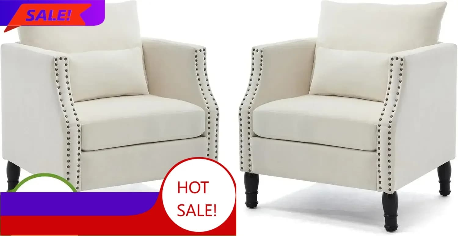 Bestseller Set di 2 Poltrone in Lino, Poltrona da Lettura in Stile Mid-Century Modern con Cuscino Lombare Rimovibile, Imbottita