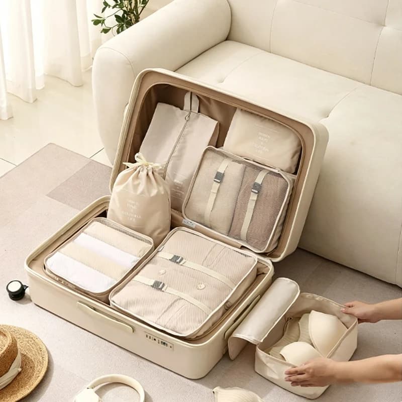 Set di 7 Cubi Organizzatori per Valigie - Borse Organizer da Viaggio per Vestiti, Scarpe e Coperte, Sacchetti Portaoggetti per Valigie