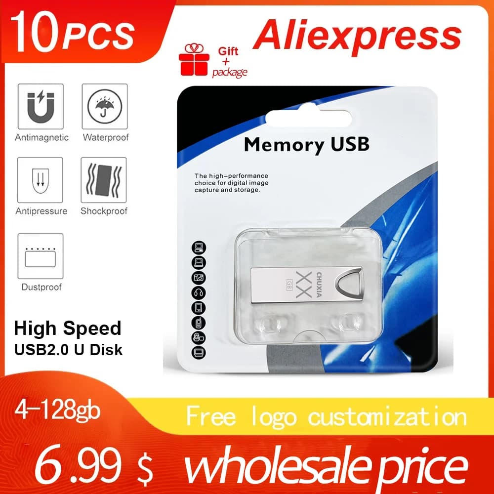 10 Pz/lotto USB Flash Driver 4GB 8GB 16GB 32GB Memory Stick Usb Flash Disk 128GB Pen Drive Squisito Packag Regalo Logo Libero U-disk