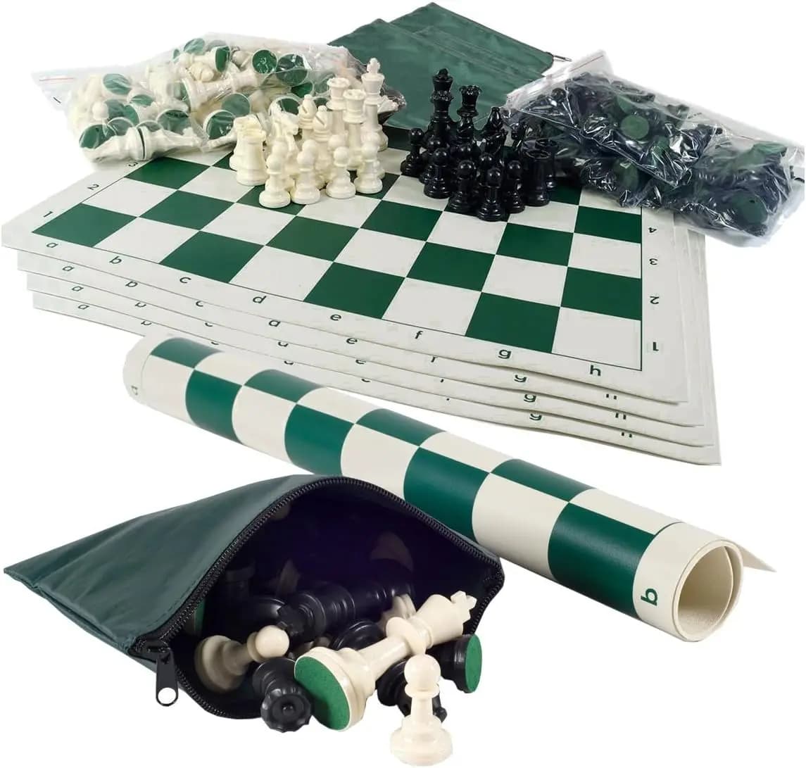 Set di Scacchi (Confezione da 5) - Re da 3,75 pollici, Scacchiere in Vinile, Borse in Nylon