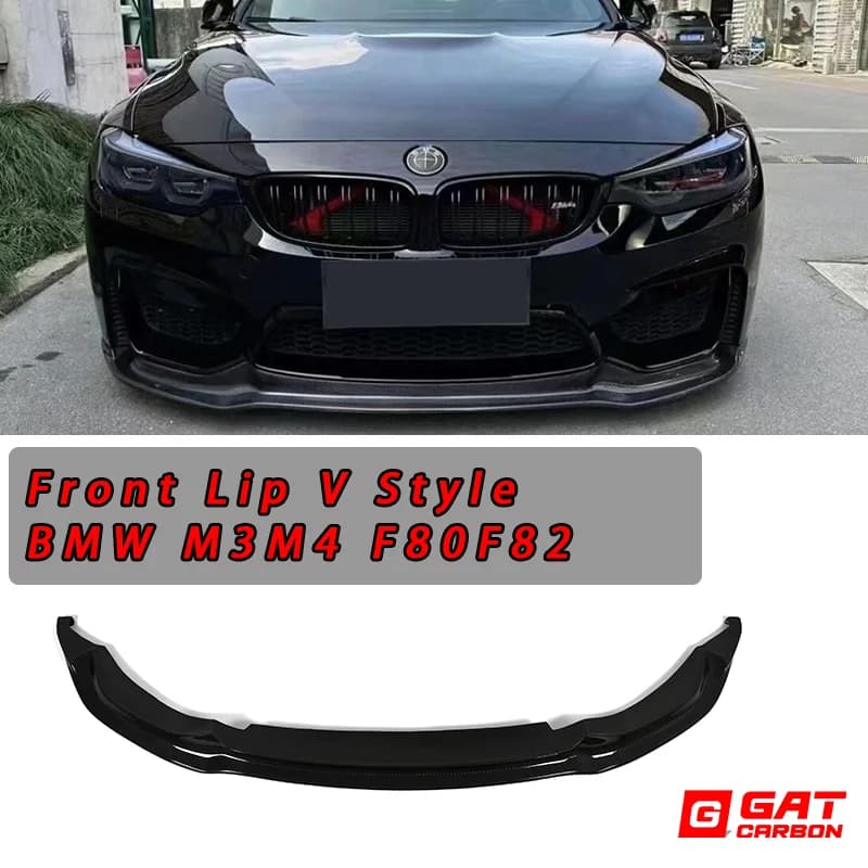 Per BMW M3 M4 F80 F82 Kit corpo labbro inferiore diffusore labbro anteriore stile V in fibra di carbonio a secco