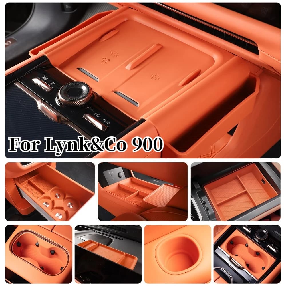 For Lynk&Co 900 2025 2026: Indoor Kit with Central Vano, Wireless Charging Base, Glass Holder and Fridge compartment