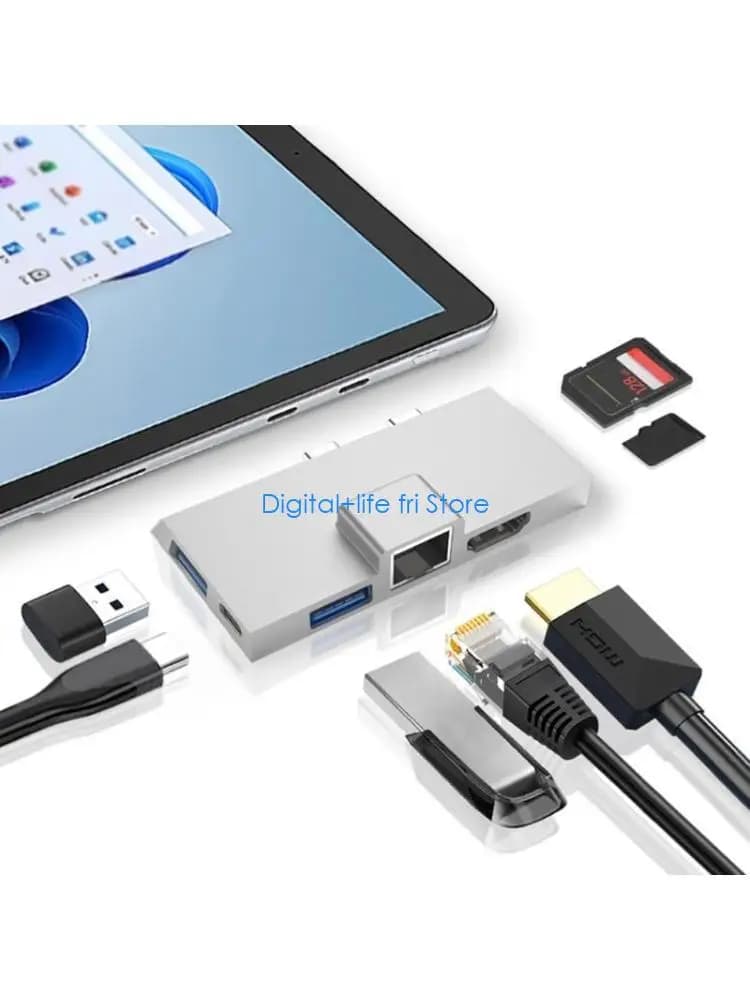 E06D Docking station multifunzionale tipo C per Surface 8/9/X Hub in lega alluminio argento con 7 porte