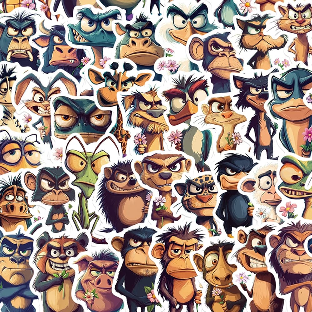 50pcs Funny Animal With Flower Sticker For Bookmark Handbook iPad Sketchbook Notebook Phone Laptop DIY Decorative Sticker