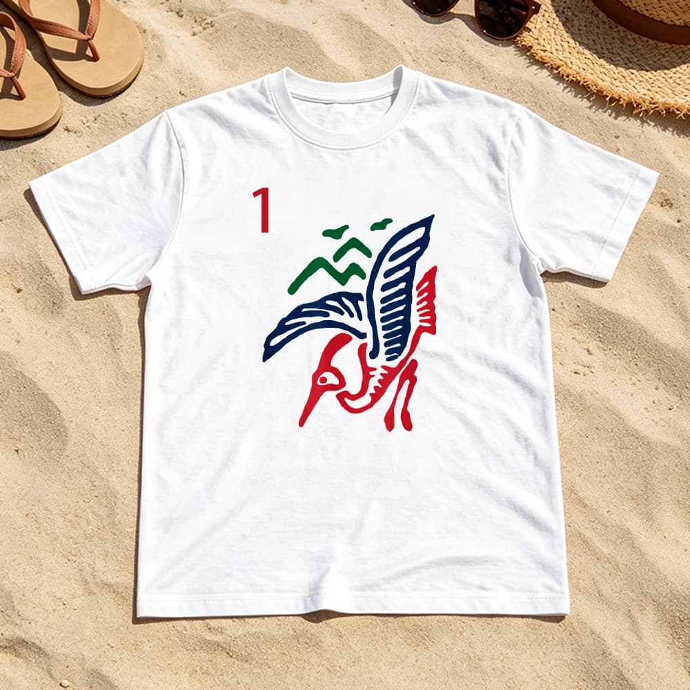 Mahjong One Crane Bird Mountain Graphic Tee Soft Cotton Breathable Casual Tops Chinese Mahjong Tile Pattern Outfit