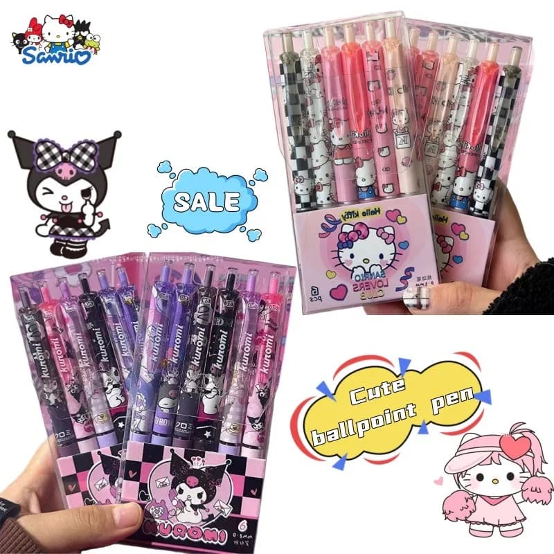 Penna a Scatto Sanrio Hello Kitty Kuromi con Stampa Carina, Asciugatura Rapida, Facile da Scrivere, Penna Gel Nera 0.5mm per Studenti, Regalo Giocattolo Premio