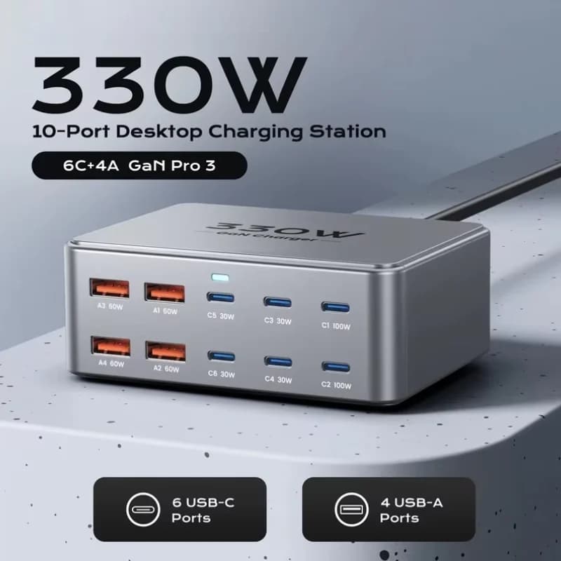 330W USB C GaN Charger 100W PD3.0 PPS QC3.0 Multiport Fast Charging Station For Laptop iPhone 15 16 Samsung Macbook Pro Tablet