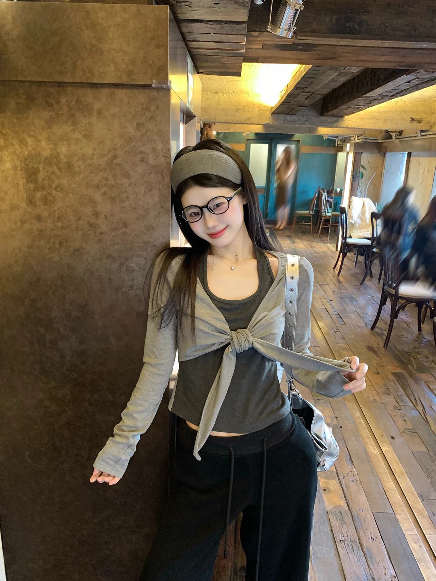 Korean Style Women's T-shirt Long Sleeve Layering Gray Color Basic Versatile Mid-Length round Neck Commute Style Spring 2026