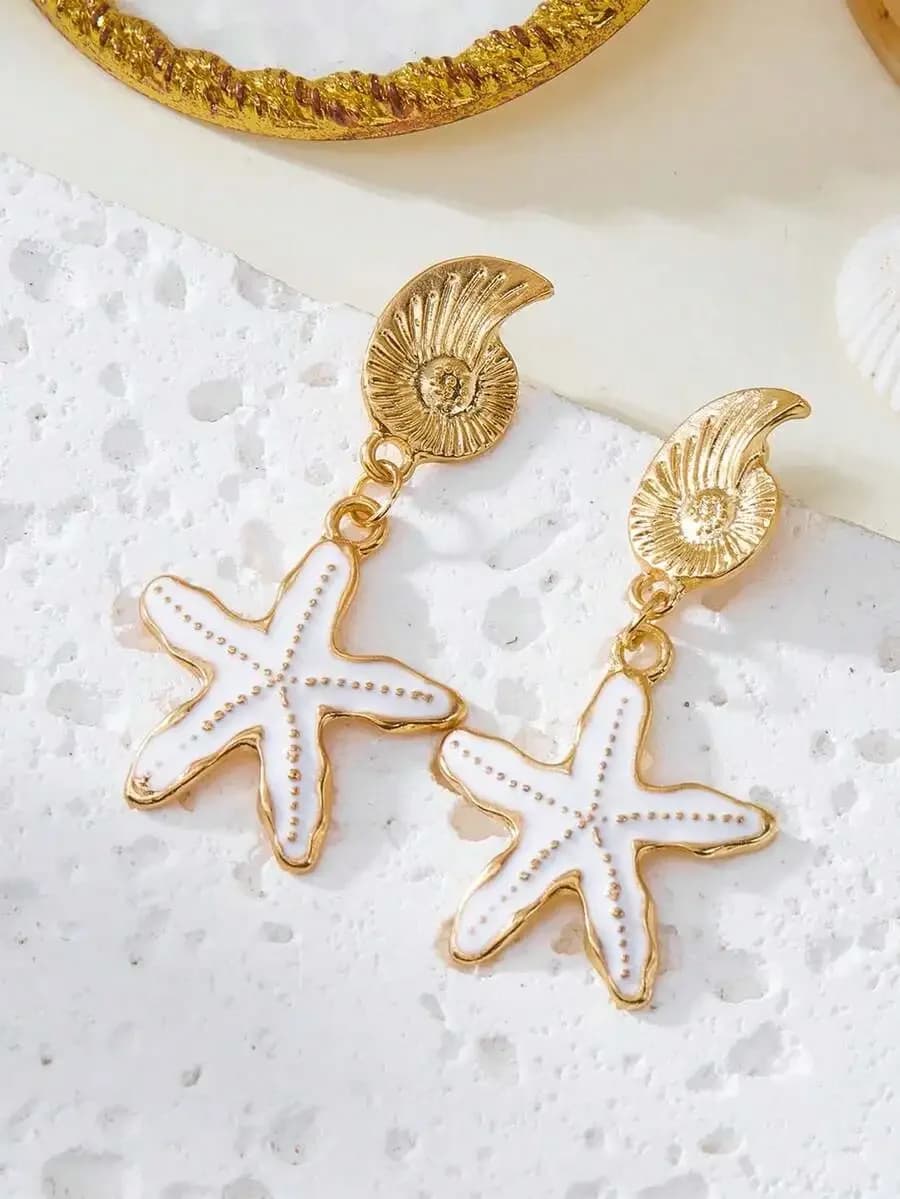 Women Sea Star And Ammonite Dangle Earrings Fashion Jewelry