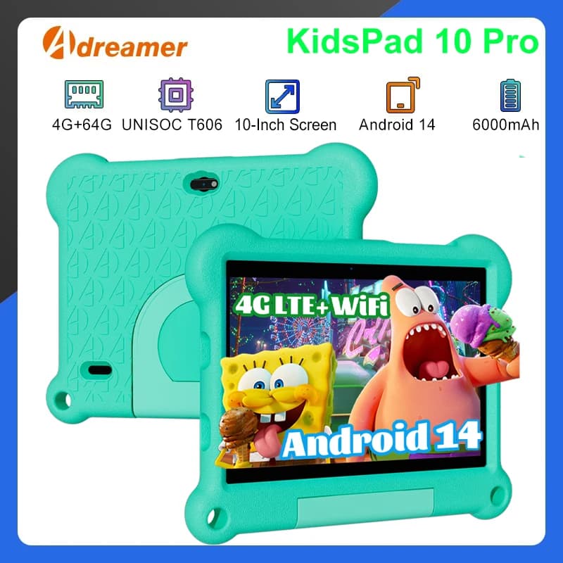 10 inch children's tablet, 4G LTE Android 14 educational tablet, 4GB RAM, 64GB ROM, children's tablet for study and daily learning.