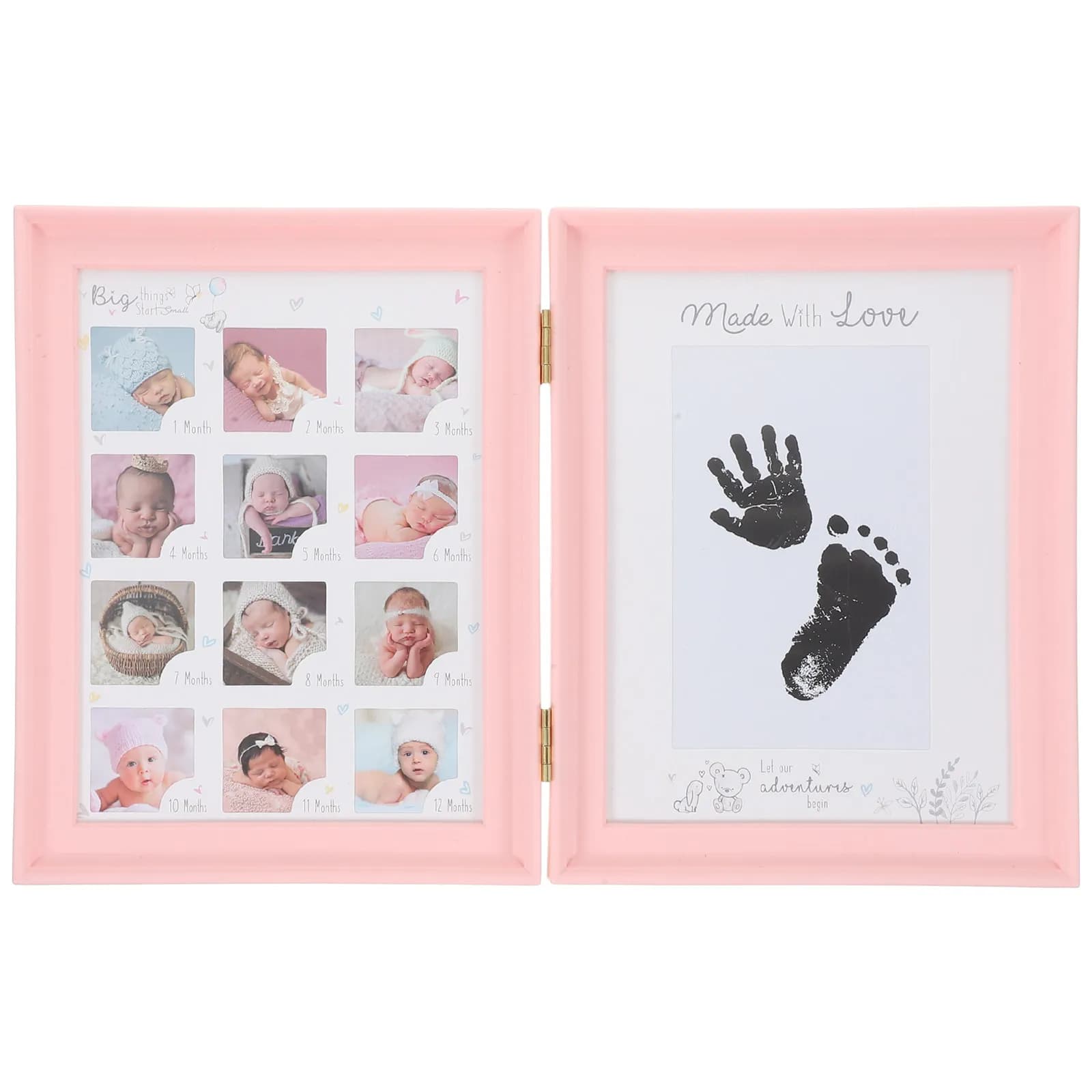 Cornice Portafoto per Neonati con Impronte di Mani e Piedi, Espositore per Foto dei Traguardi del Bambino, Porta Ricordi della Crescita Infantile del Primo Anno