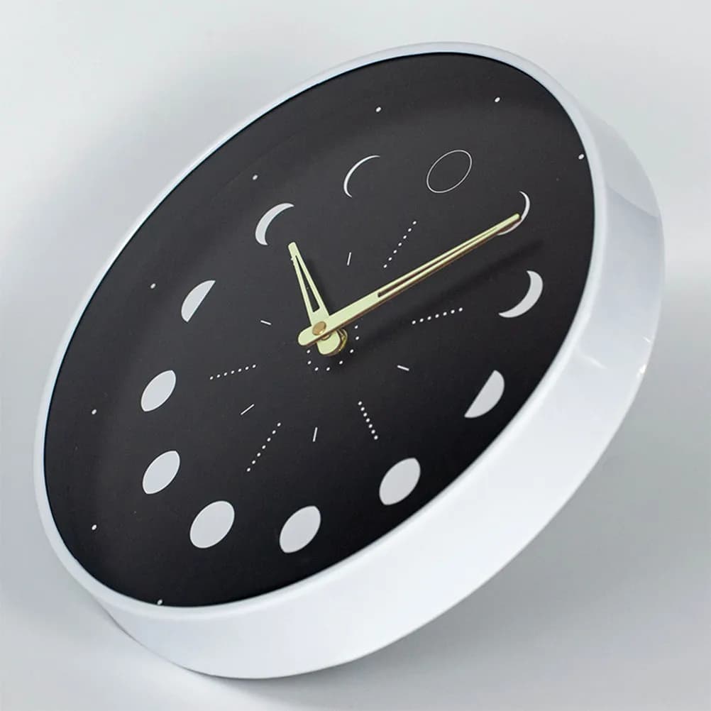 Glow in The Dark Wall Clock Wooden Retro Round Moon Phase Design Mute Silent Wall Art Clock for Living Room Bedroom Kitchen