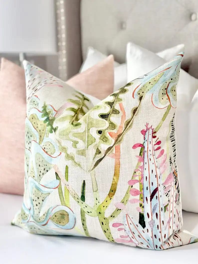 Pastel Coral throw Pillow Cover for sofa and bed , Blush throw Pillow Cover floral print , Modern blush Pillow Cover