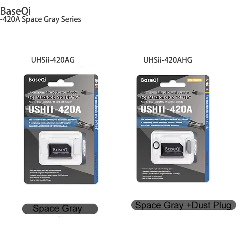 Adattatore MicroSD Baseqi per MacBook Pro 14/16 pollici M1/M2/M3/M4/M5, Lettore di Schede in Alluminio Grigio Spaziale 420AG/420AHG Anni 2021-2025