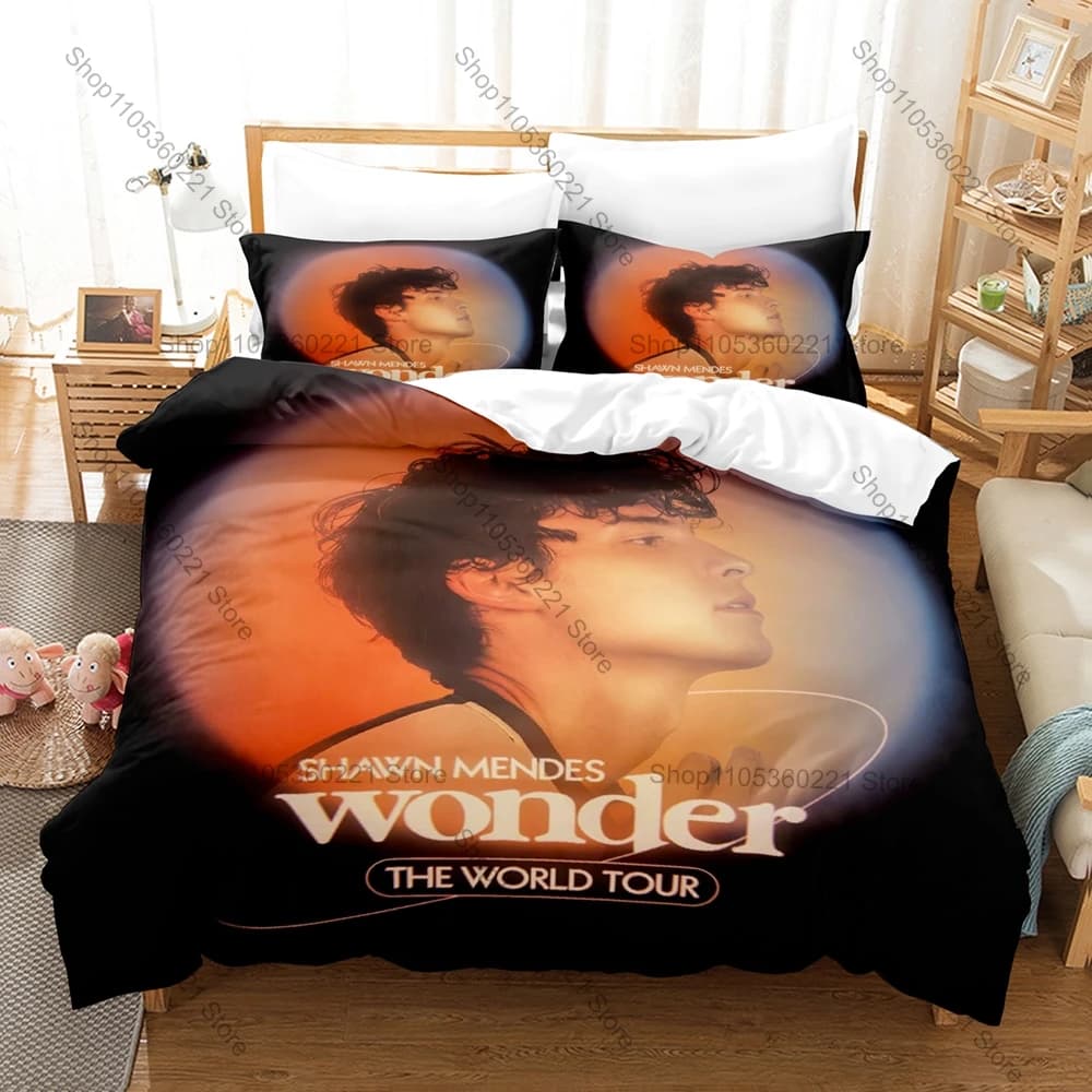 3 In 1 Shawn Mendes Themed Bedding, Duvet Cover + Two Pillowcases, Stylish Star Print Soft Fabric Ideal Gift for Supporters