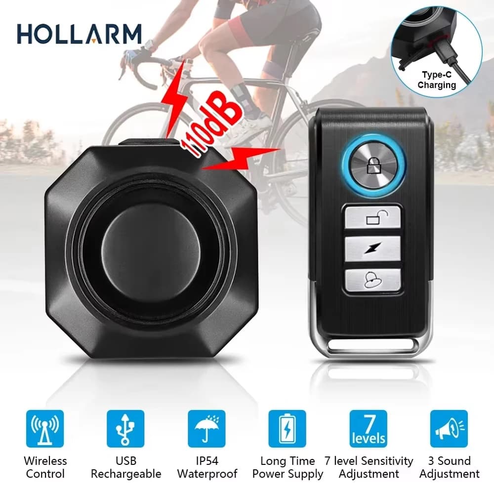 Allarme vibrazione bici wireless Ricarica USB Allarme bicicletta Antifurto Antifurto Sistema di rilevamento telecomando di sicurezza per moto