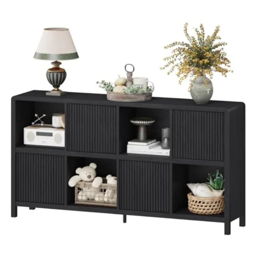 Libreria organizer a 8 cubi con 4 ante, libreria orizzontale bassa con contenitore, scaffale lungo in legno per sala da pranzo, casa