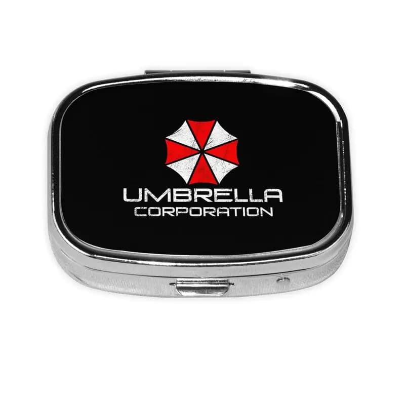 Umbrella Corporation to 2 compartments, square case for pills, portable metal organizer for medicines and vitamins, for pocket or bag