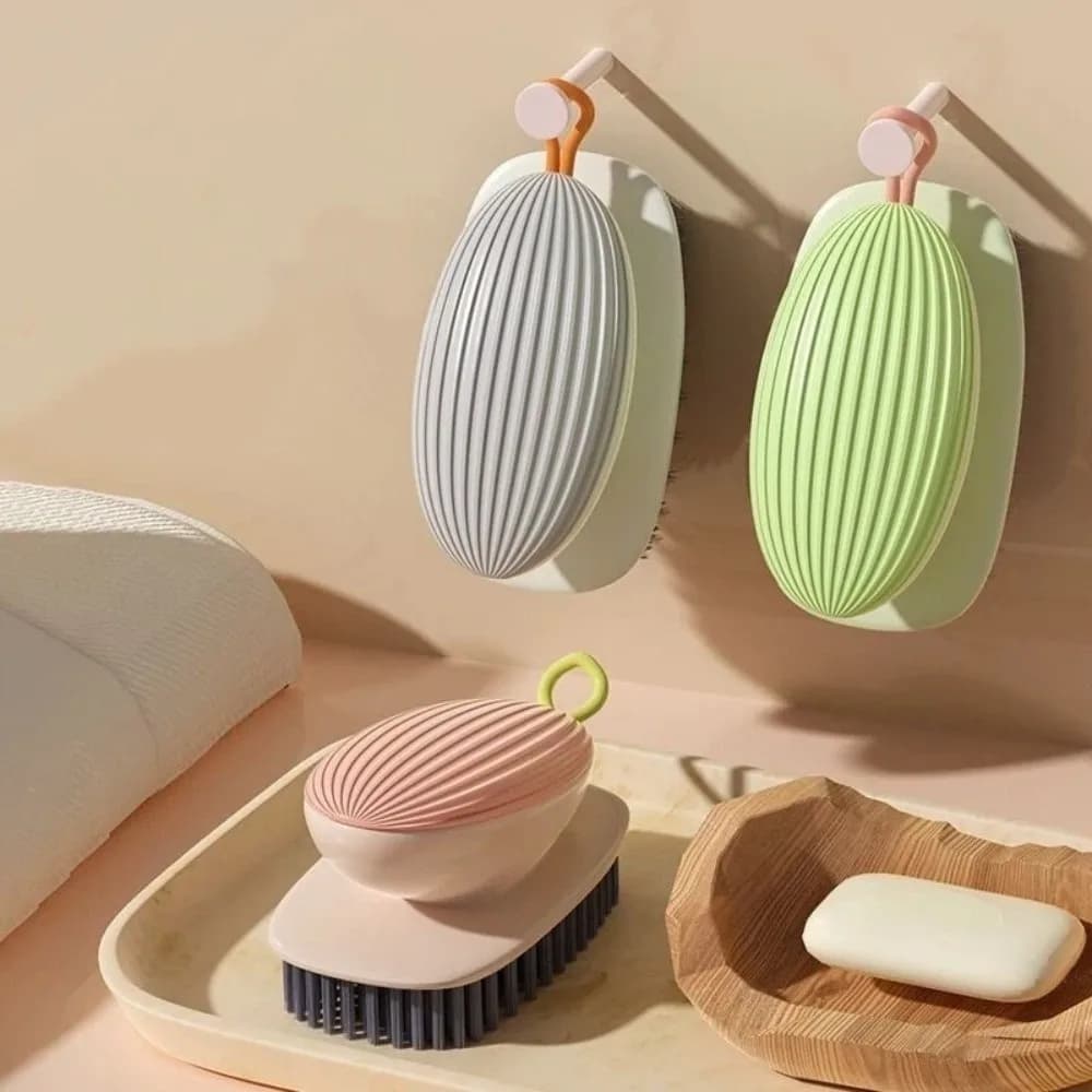 Spazzola Multifunzionale per Scarpe a Forma di Conchiglia con Manico Ergonomico, Spazzola per Pavimenti con Setole Dure, Spazzola Appendibile per Pulizia Pavimenti