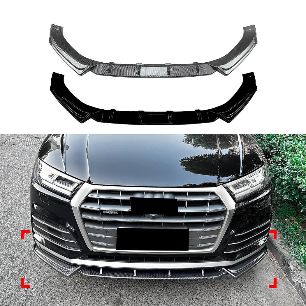 Front Bumper Lip Splitter Spoiler For Audi Q5 FY S-Line Pre-Facelift 2018-2020 Piano Black Carbon Fiber Lower Diffuser Mod Kit