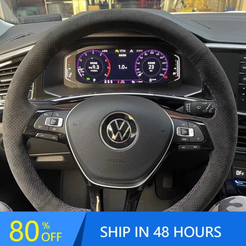 Coprivolante Personalizzato in Pelle Scamosciata 100% Compatibile con Volkswagen VW Golf 7 Mk7 Nuova Polo Jetta Passat B8 Auto Inter