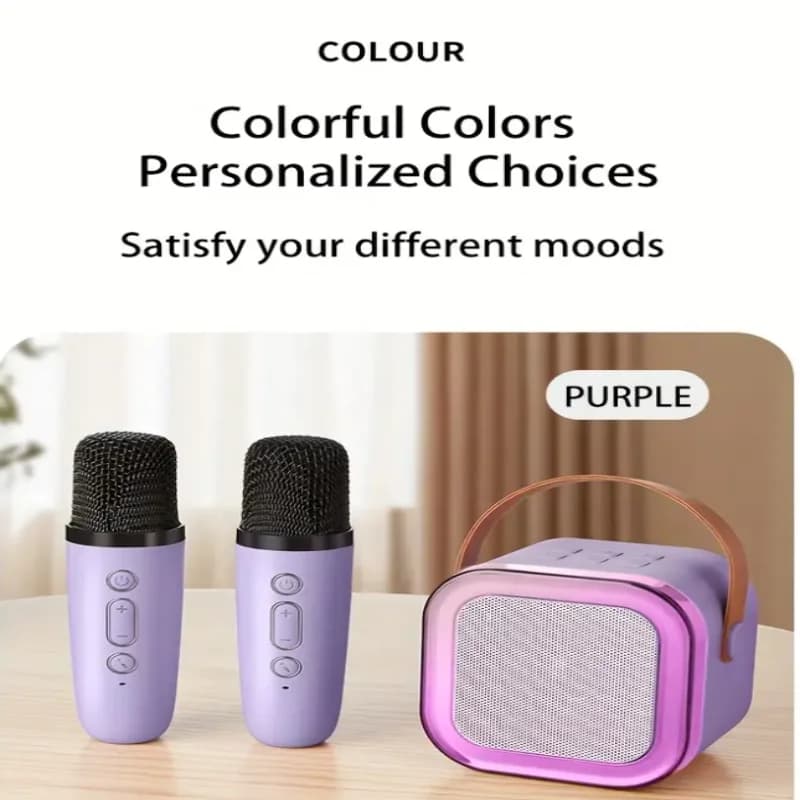 Macchina per karaoke portatile con doppi microfoni wireless, luci a LED, design compatto, perfetta per le vacanze, feste e divertimento in famiglia - Canta