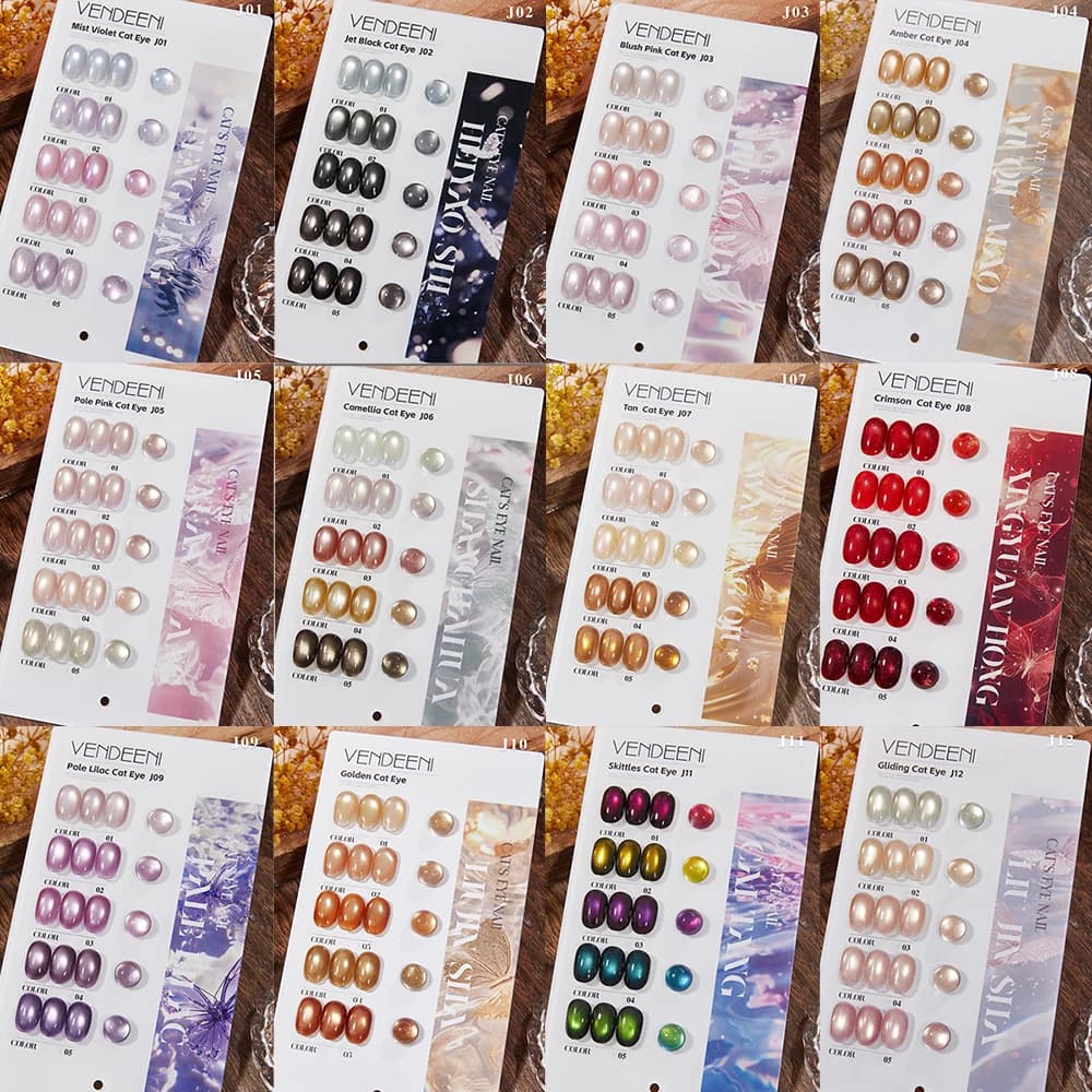 Vendeeni 5 colori/set Crystal Cat Eye Gel Smalto per unghie Semi permanente scintillante magnetico UV LED Soak Off Gel Smalto con display