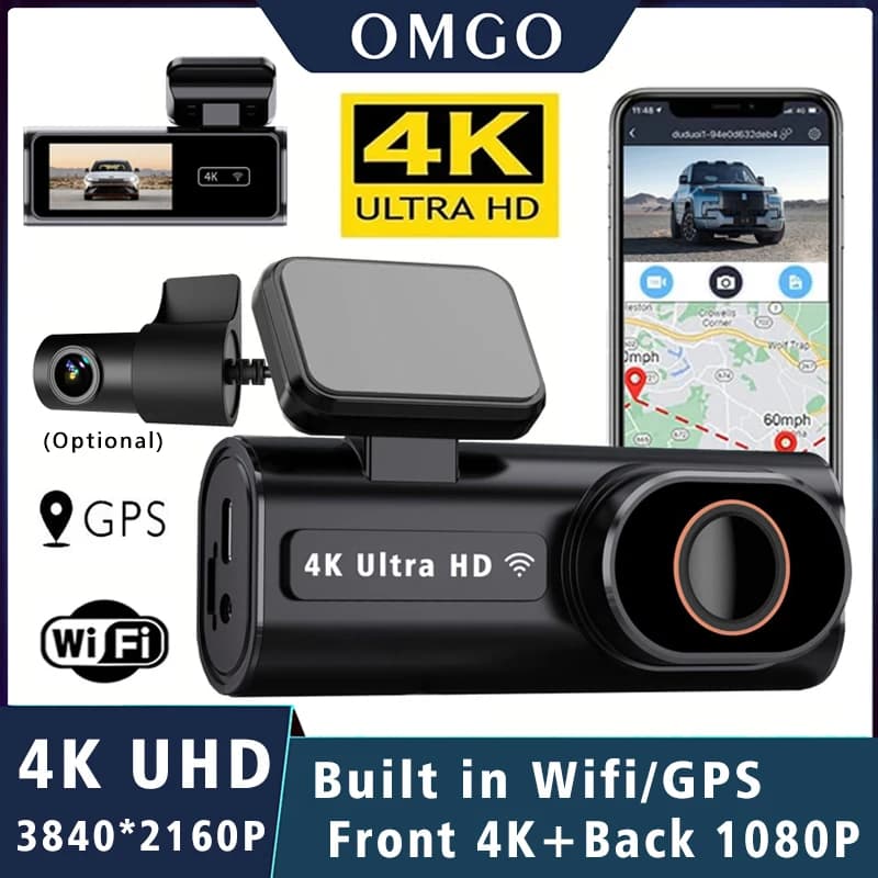 UHD 4K 3840*2160P Dash Cam WIFI Auto DVR Videocamera Videoregistratore Dashcam Doppia Lente Scatola Nera Monitoraggio 24 Ore di Visione Notturna