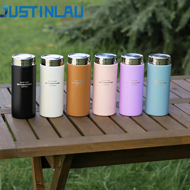 JUSTINLAU Mini tazze isolate da 420 ml, bottiglia d'acqua in acciaio inossidabile 304 con coperchio, mantiene il freddo e il caldo, borraccia tascabile portatile per uomini e donne